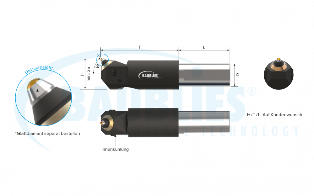 Zeichnung Baublies Diamant-Glättwerkzeug zur Innenbearbeitung