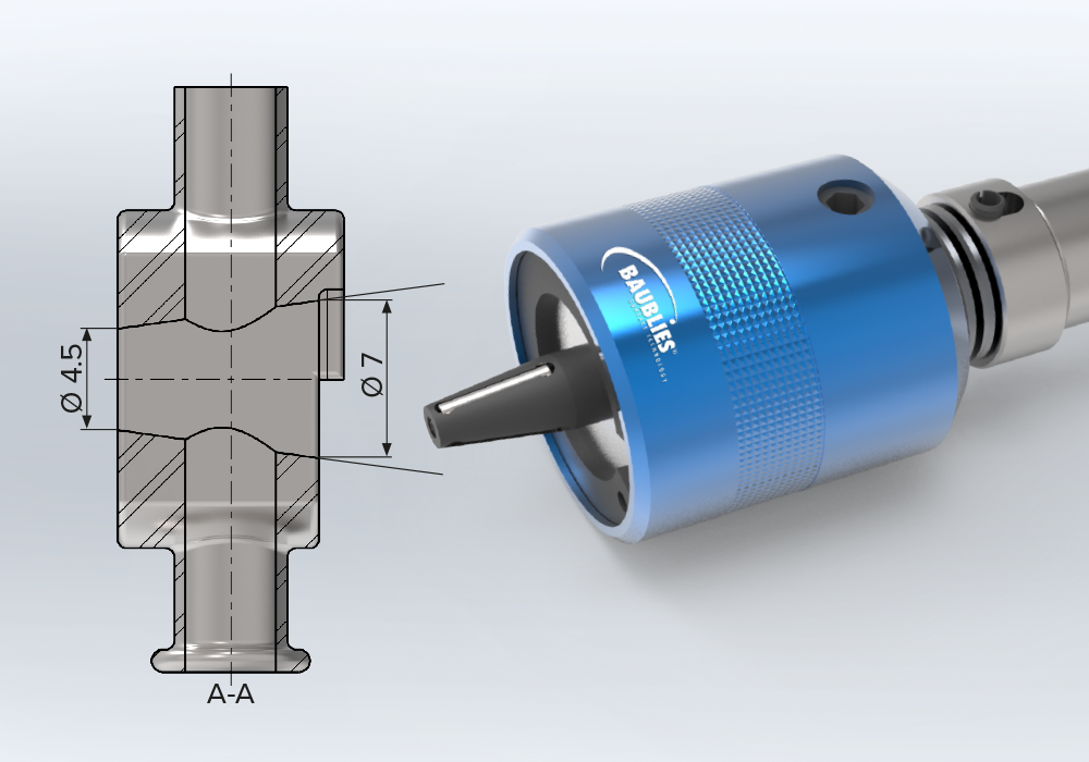 Baublies Mehrrollen-Rollierwerkzeug für Innenkegel mit Anwendungsbeispiel in der Medizintechnik