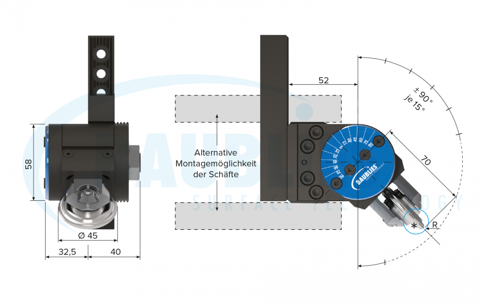 Baublies Einrollen-Werkzeug variabel für die Außenbearbeitung zum Glätten und Verfestigen von Wellen, Konturen, Einstichen und Planflächen