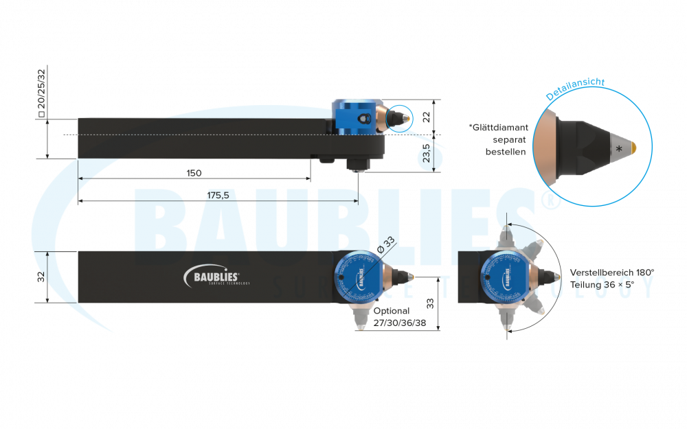 Zeichnung Baublies Diamant-Glättwerkzeug Variabel