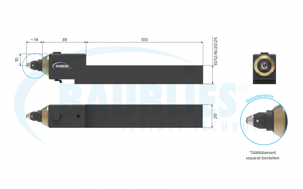 Baublies Diamantglättwerkzeug zur Aussenbearbeitung von Wellen, Konturen und Planflächen